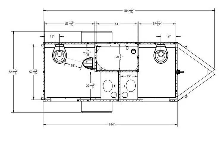 Floor plan of two-stall layout
