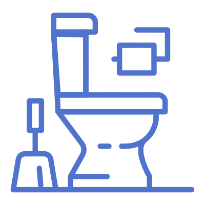 Toilet with cleaning supplies nearby
