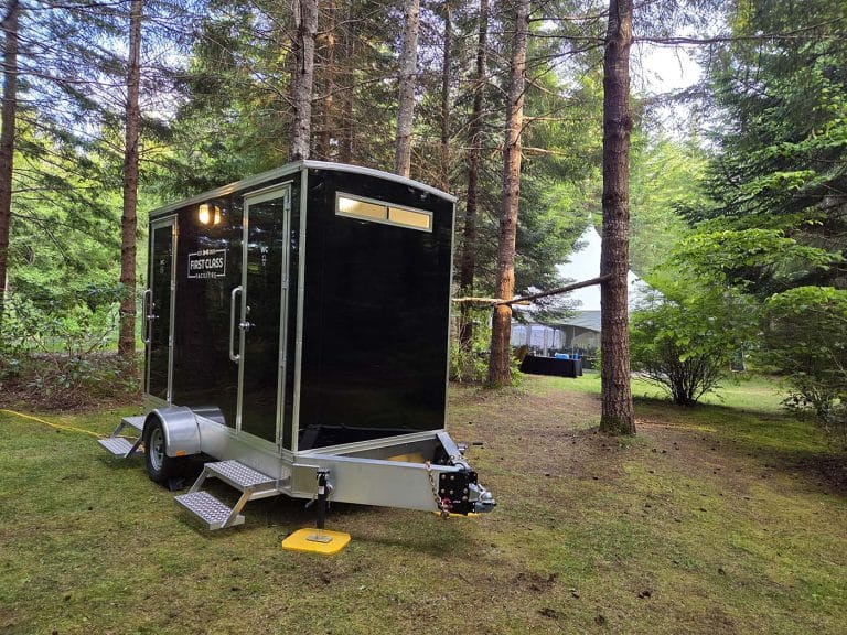 Modern trailer in a forested area