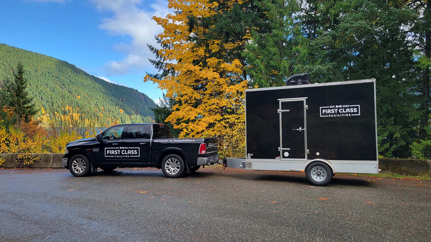 Truck and trailer in autumn scenery