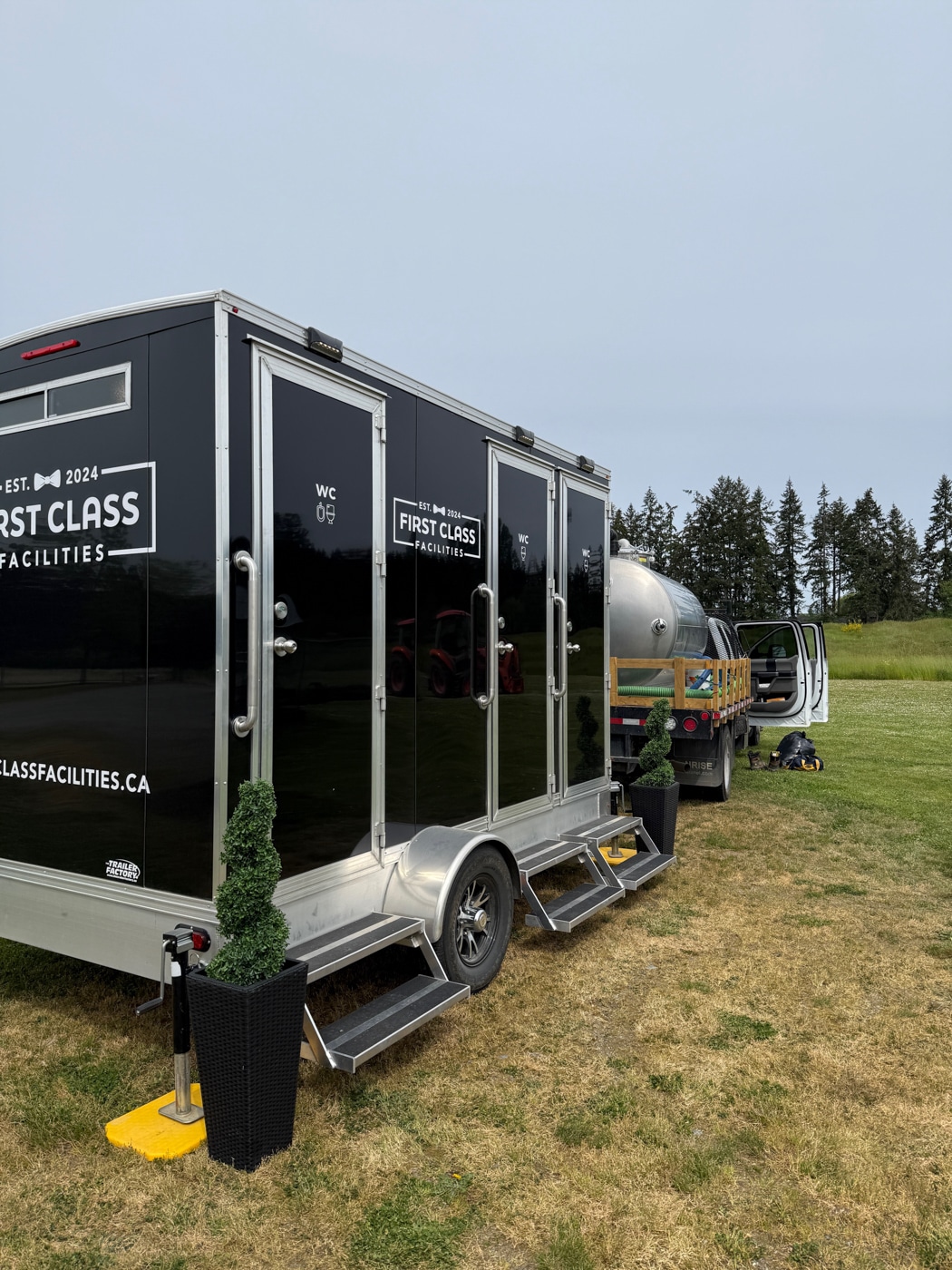 Portable washroom trailer at event
